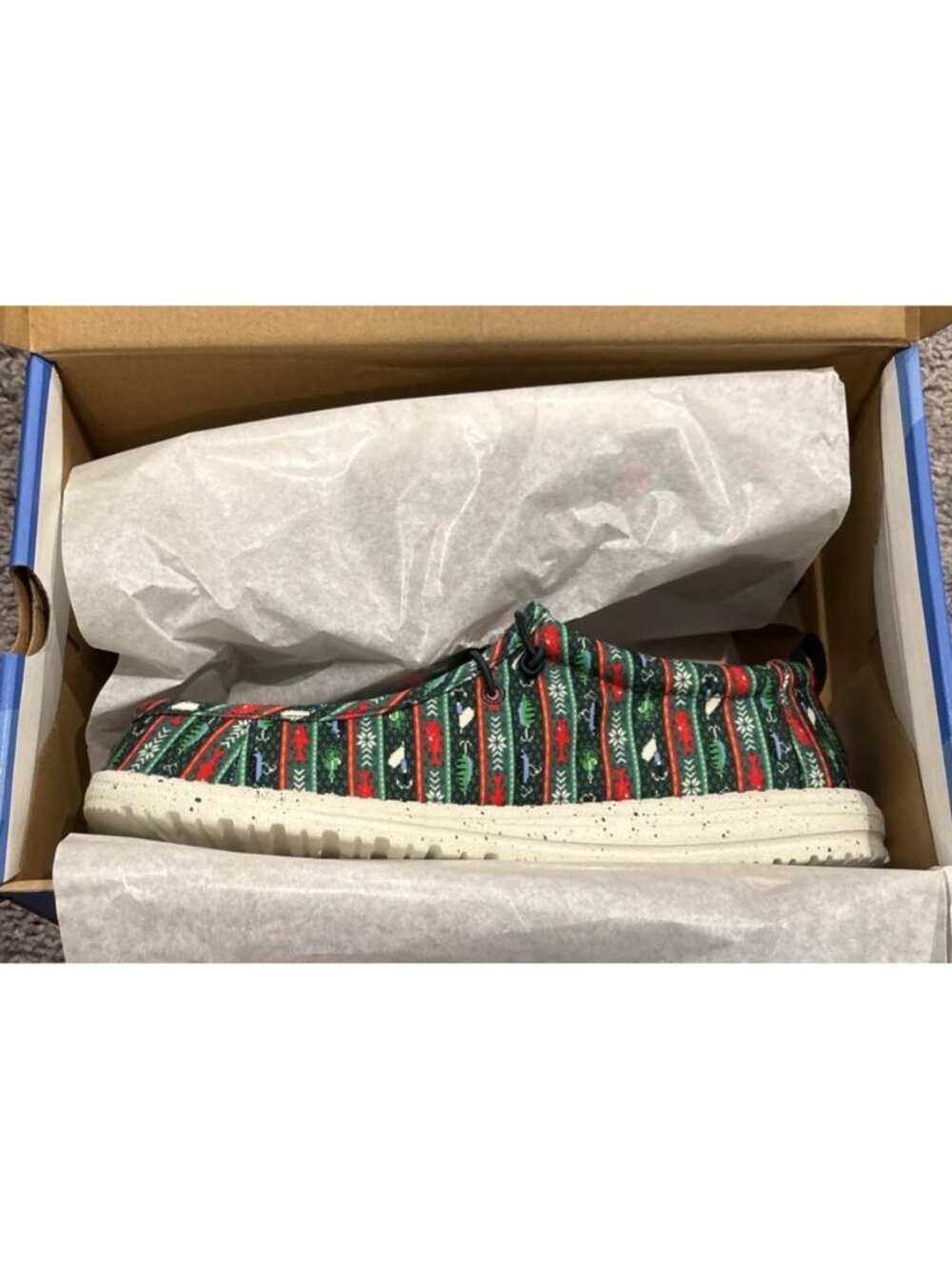 Hey Dude Wally Fishmas Sweater Pine Green Mens 13 Outdoor Shoes New Christmas